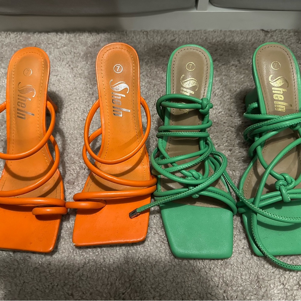 Shein Women's Orange and Green Strappy Heels